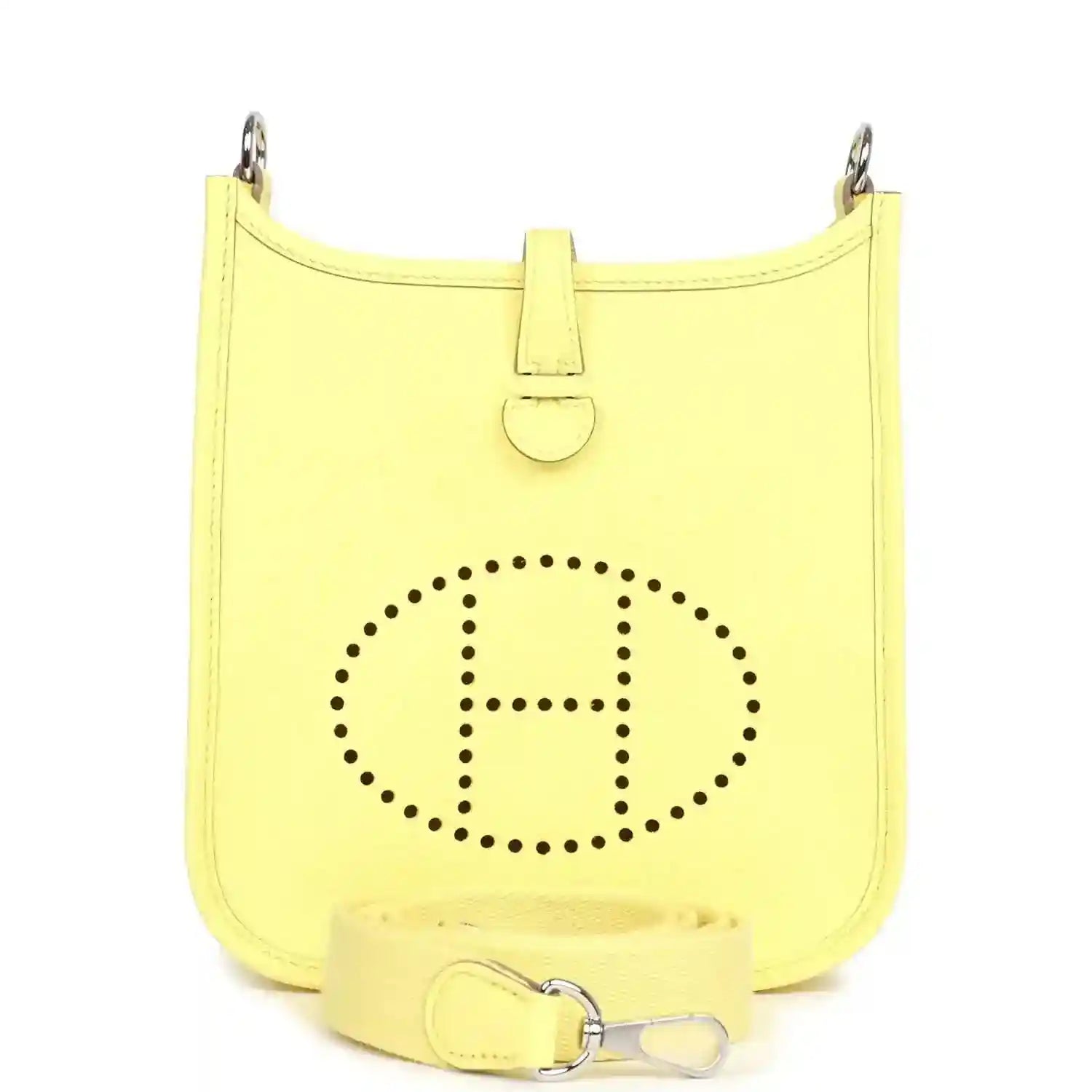 Lemon-yellow leather shoulder bag with Evelyne logo and top handle