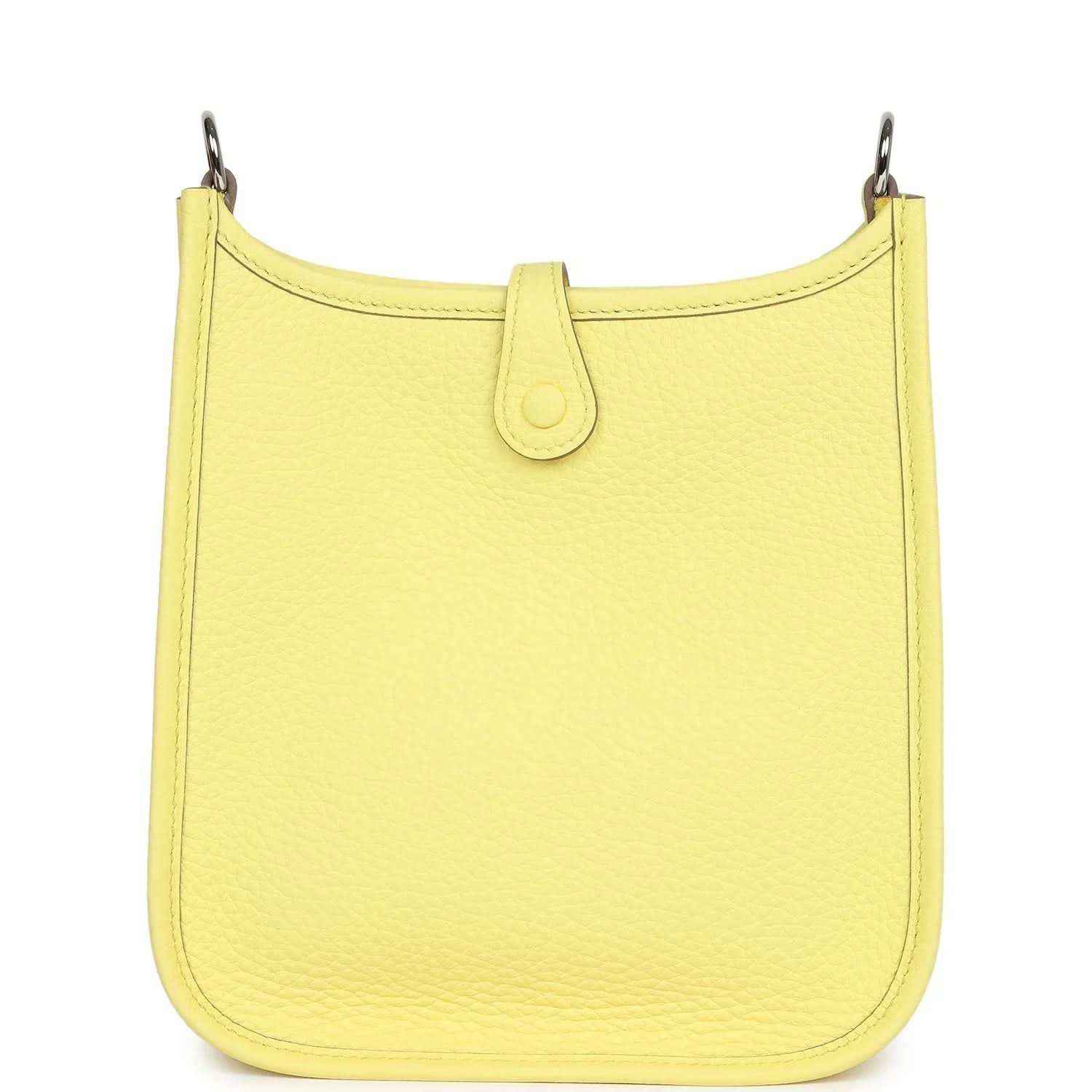 Lemon-yellow leather shoulder bag with top handle and smooth front
