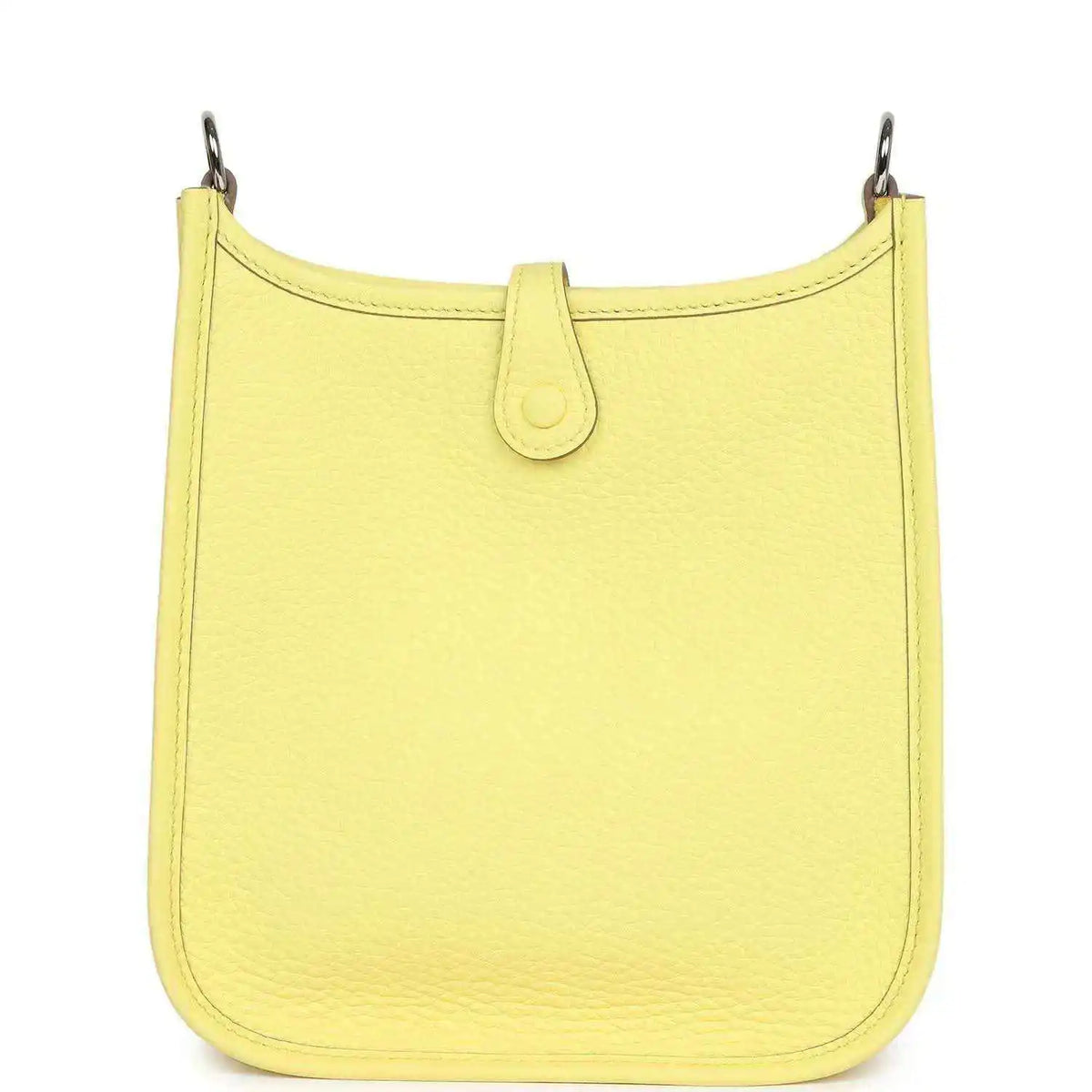 Lemon-yellow leather shoulder bag with top handle and smooth front