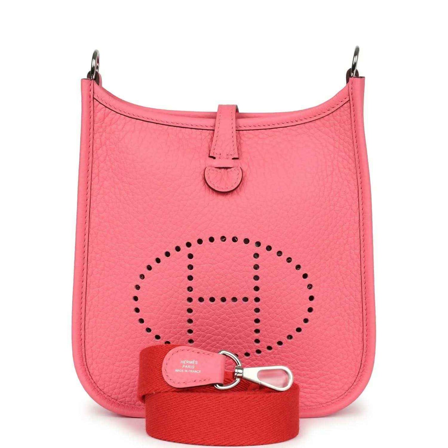 Pink Clemence leather Evelyne TPM crossbody bag with perforated logo, front view