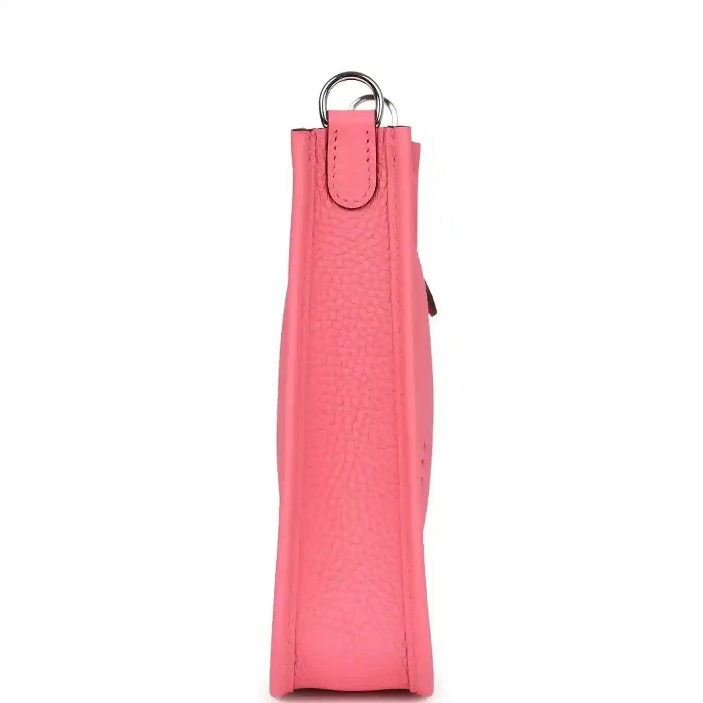 Pink leather Evelyne TPM crossbody bag, vertical back view with top handle