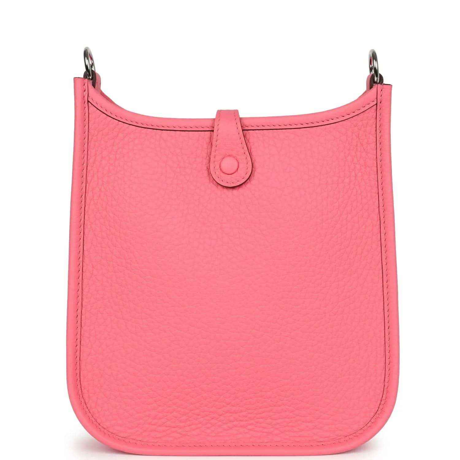 Pink Clemence leather Evelyne TPM crossbody bag, top view with front loop clasp