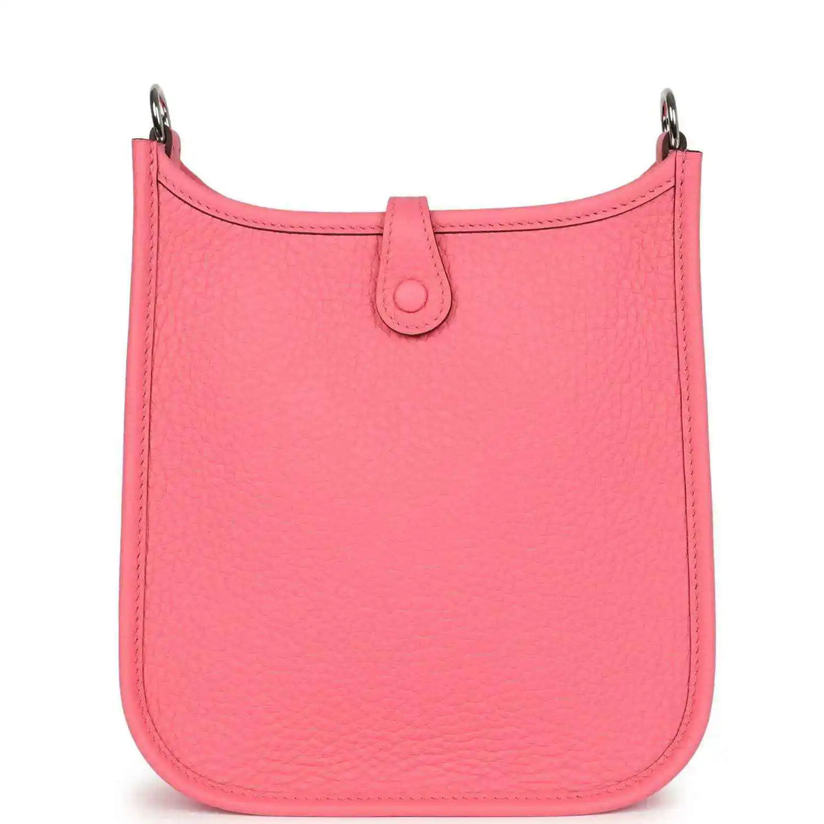 Pink Clemence leather Evelyne TPM crossbody bag, top view with front loop clasp