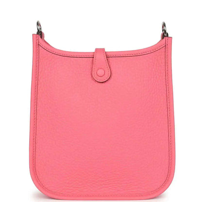 Pink Clemence leather Evelyne TPM crossbody bag, top view with front loop clasp