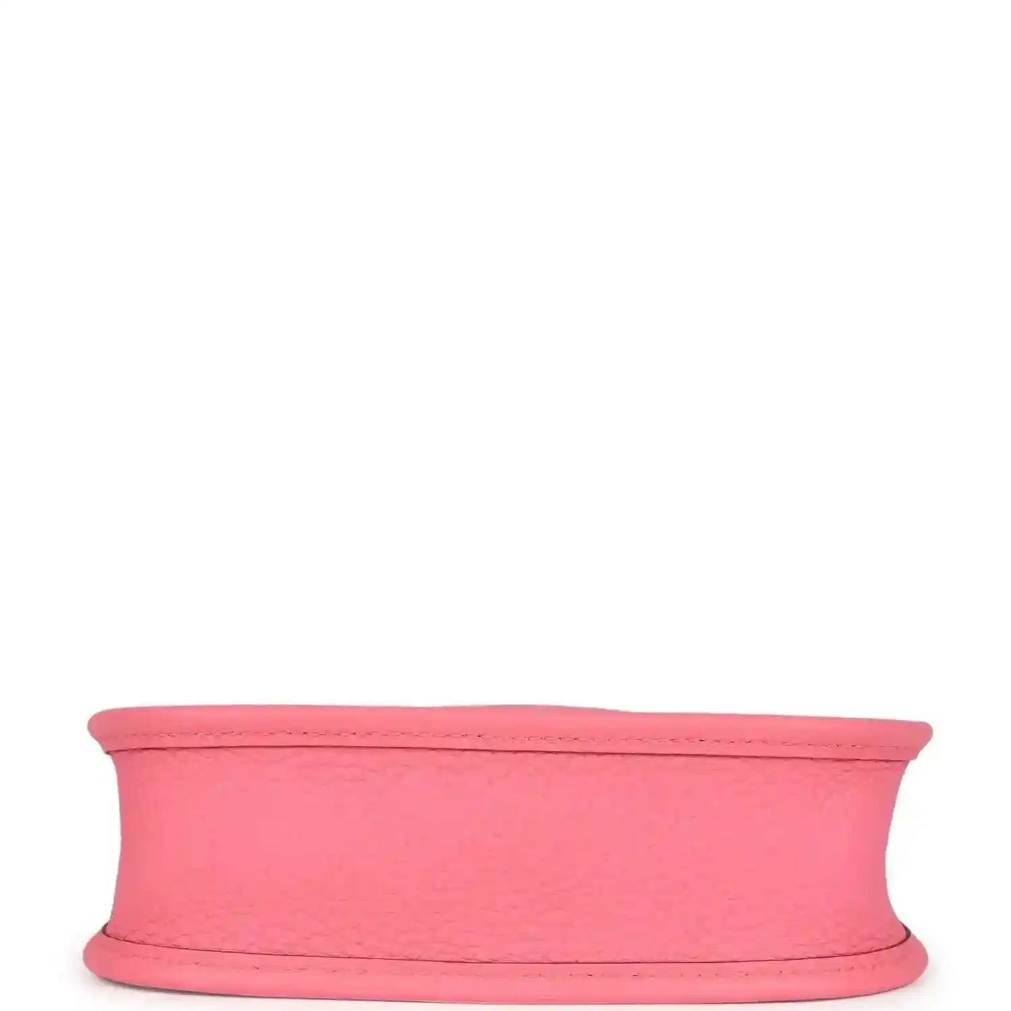 Pink leather Evelyne TPM crossbody bag, base edge and side profile