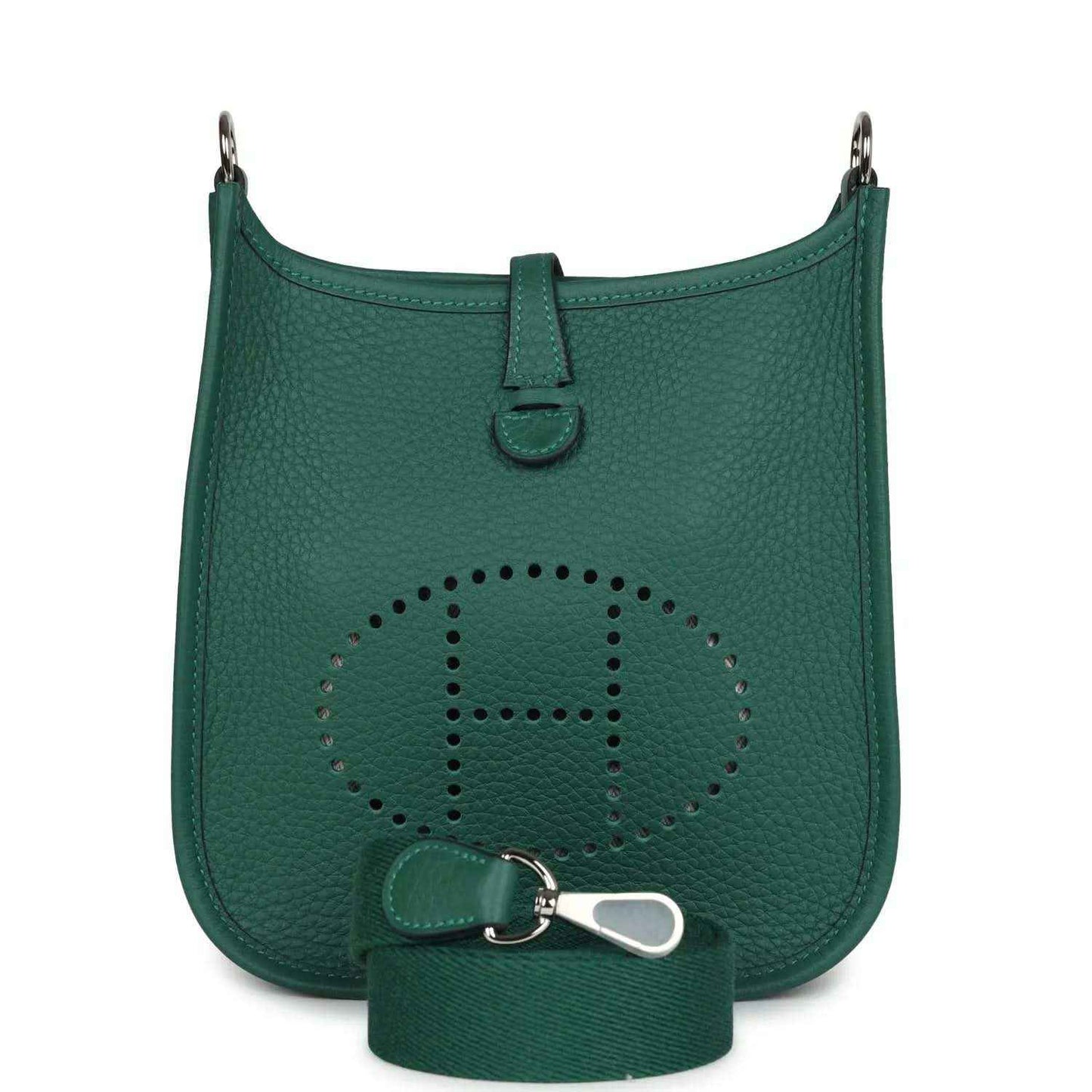 Green textured leather Evelyne TPM mini shoulder bag with front perforated logo