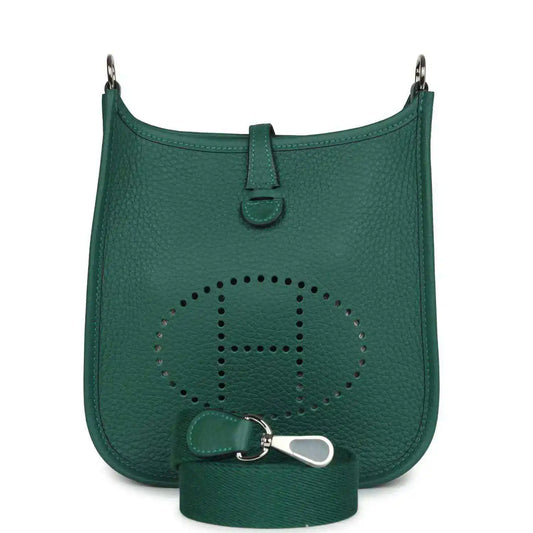 Green textured leather Evelyne TPM mini shoulder bag with front perforated logo