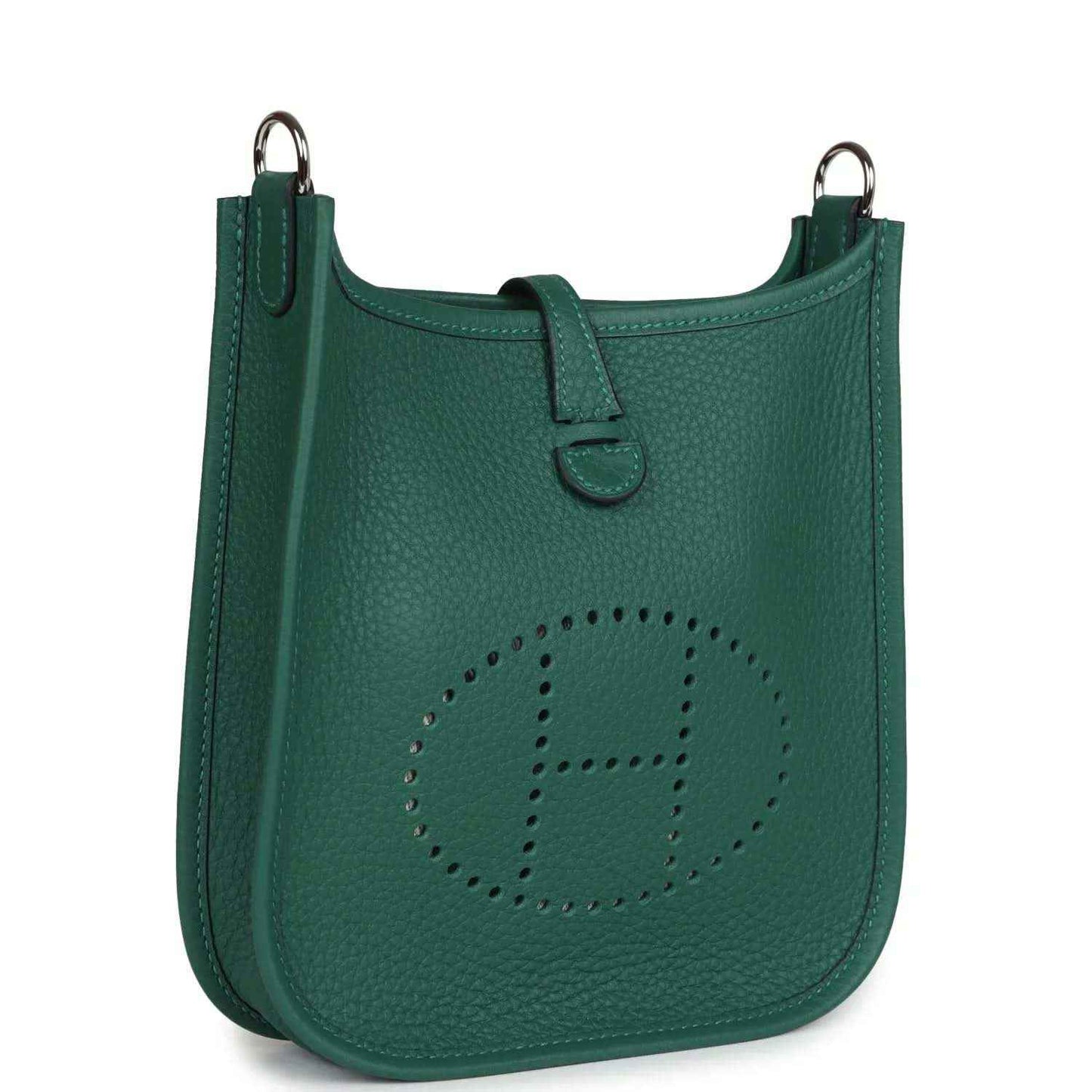 Green textured leather Evelyne TPM mini shoulder bag with top handle and logo