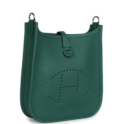 Green textured leather Evelyne TPM mini shoulder bag with top handle and logo