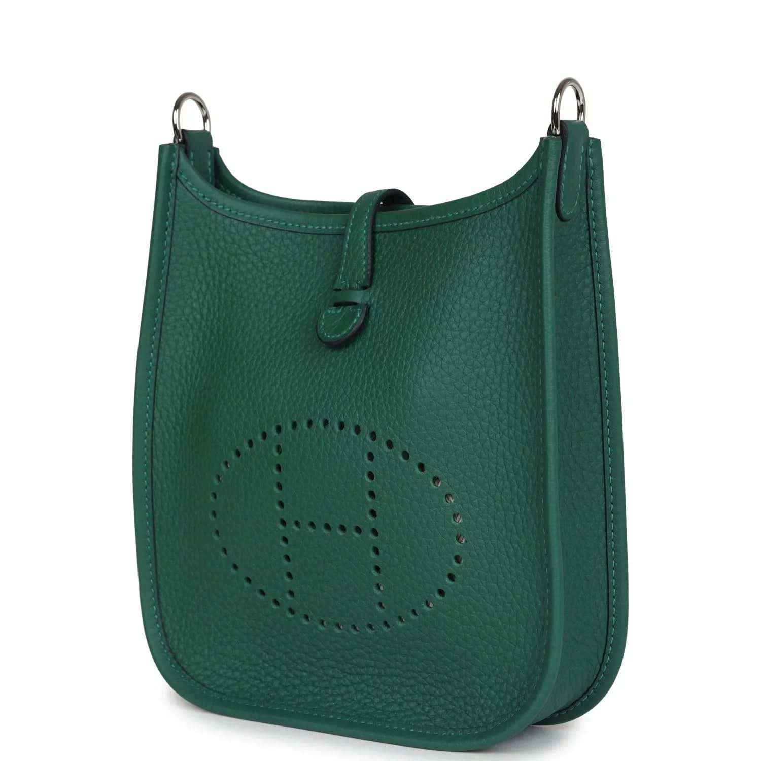 Green textured leather Evelyne TPM mini shoulder bag front view with perforated logo