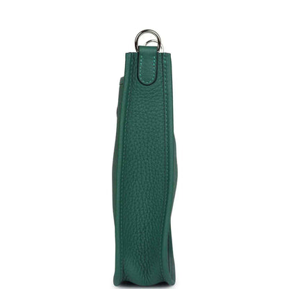 Green textured leather Evelyne TPM mini shoulder bag side view with top loop