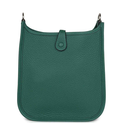 Green textured leather Evelyne TPM mini shoulder bag back view with top tab