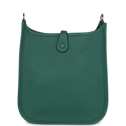 Green textured leather Evelyne TPM mini shoulder bag back view with top tab