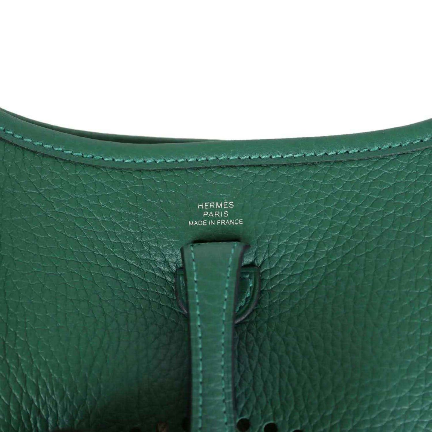 Green textured leather Evelyne TPM mini shoulder bag with Hermes Paris stamp