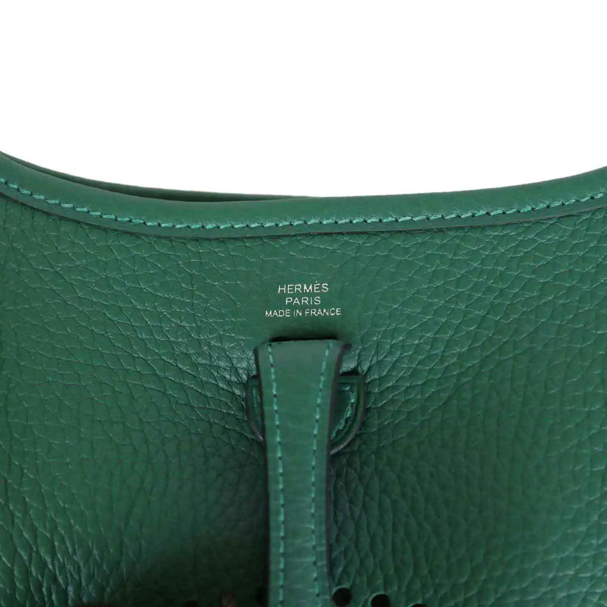 Green textured leather Evelyne TPM mini shoulder bag with Hermes Paris stamp