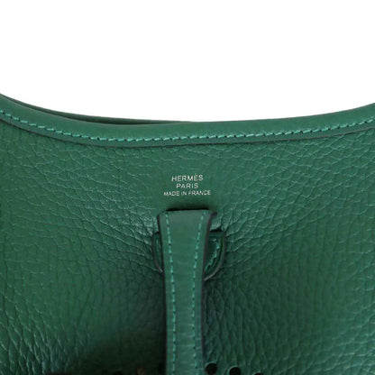 Green textured leather Evelyne TPM mini shoulder bag with Hermes Paris stamp