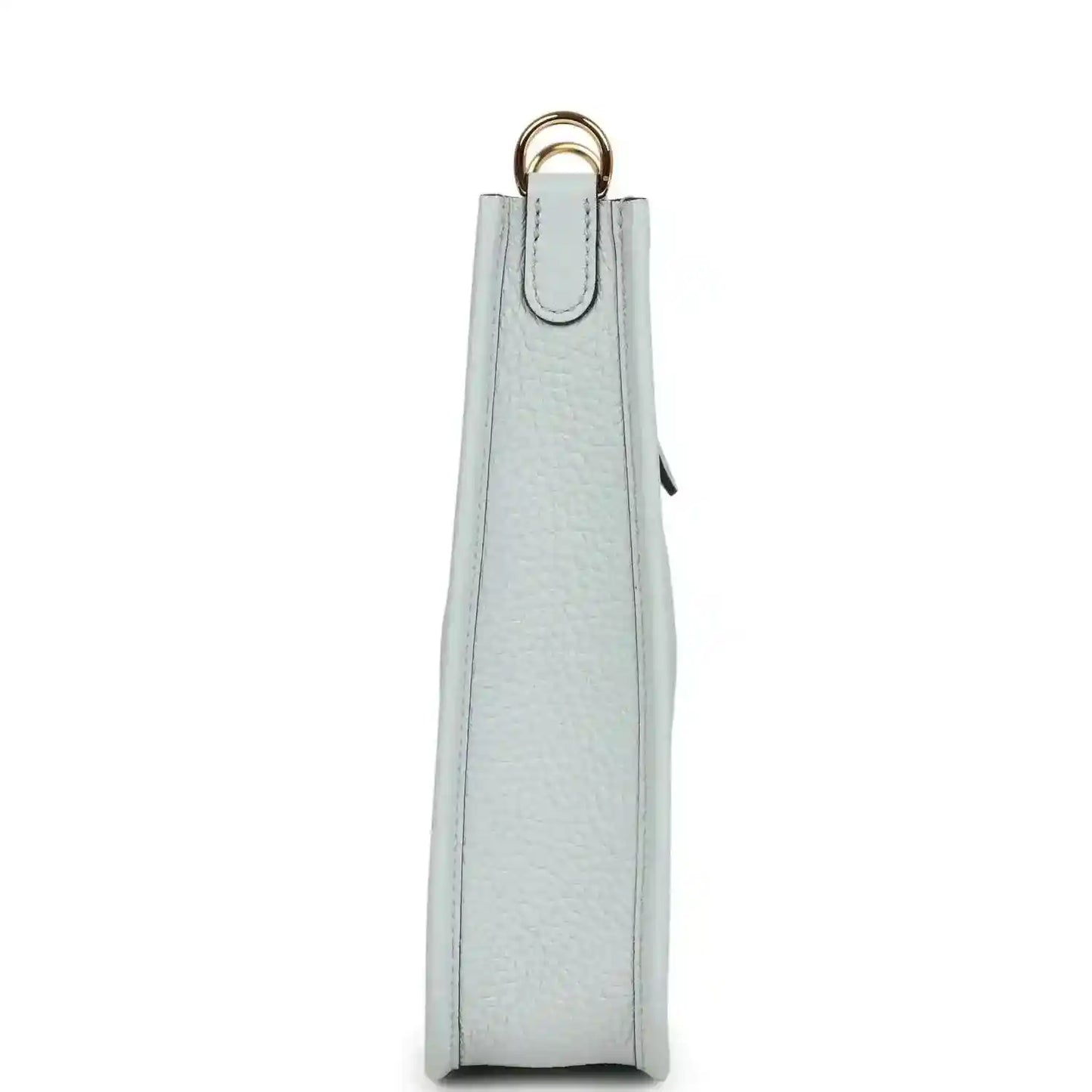Evelyne TPM bag in pale blue grained leather, tall side view with top loop handle