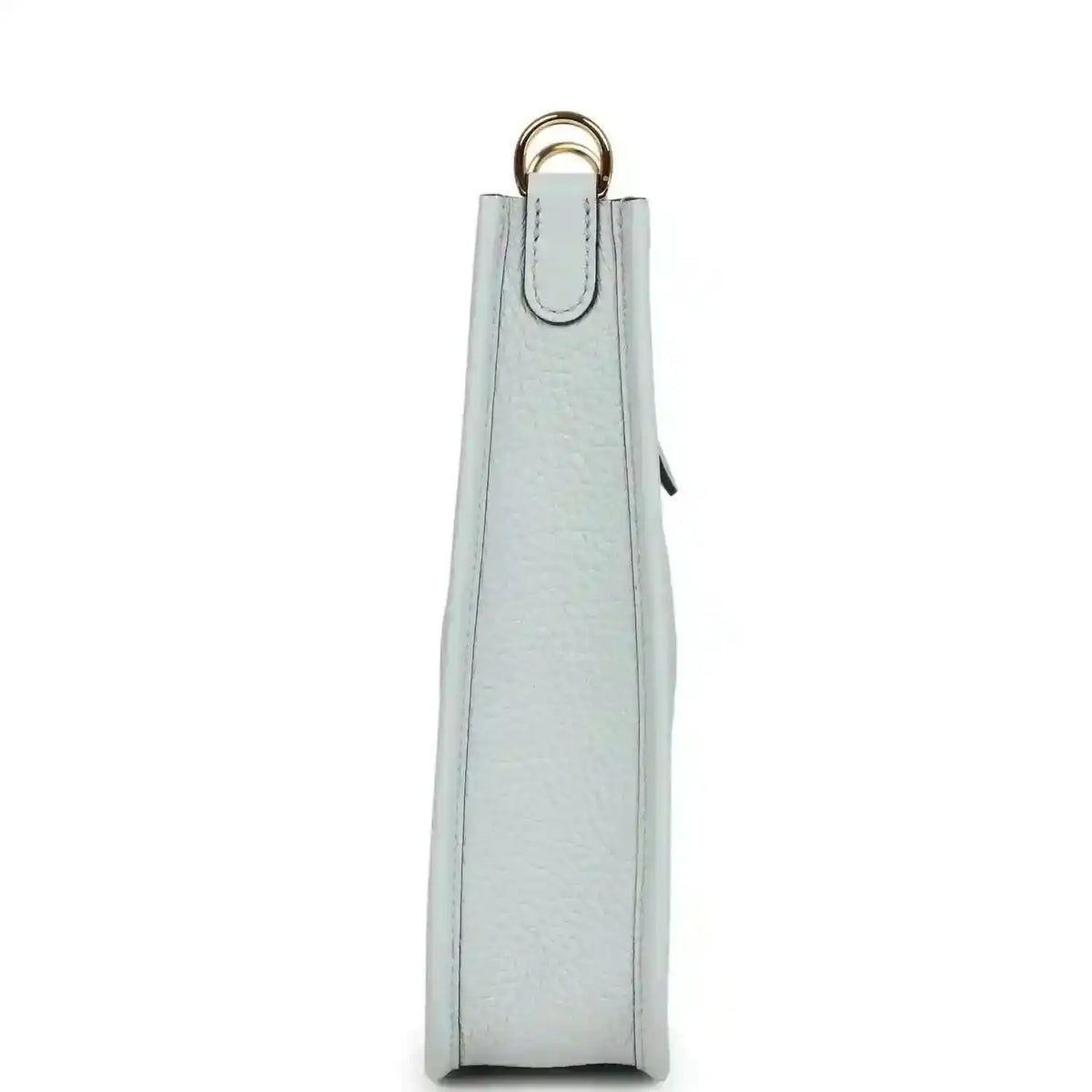 Evelyne TPM bag in pale blue grained leather, tall side view with top loop handle