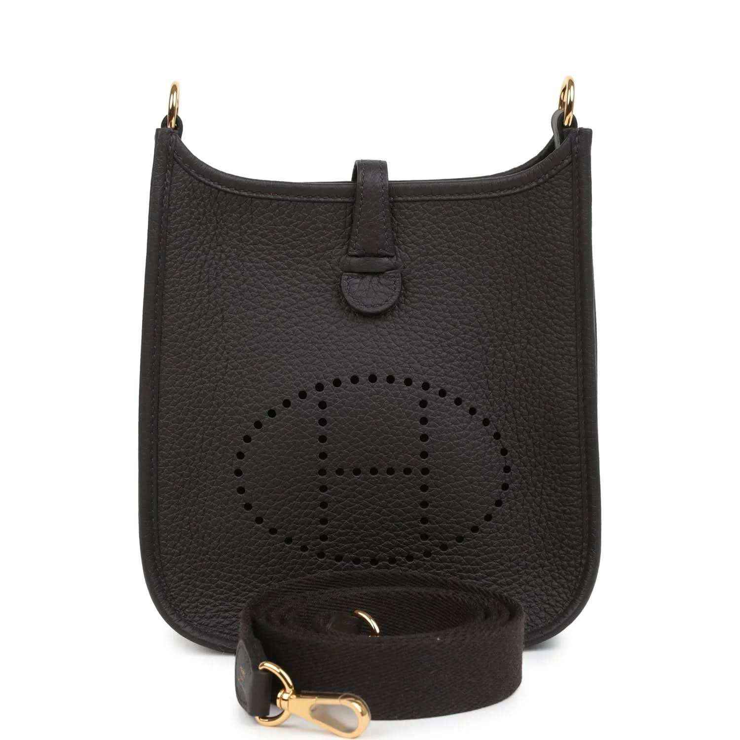 Black Clemence leather Evelyne TPM bag with perforated logo, gold-tone hardware and strap.