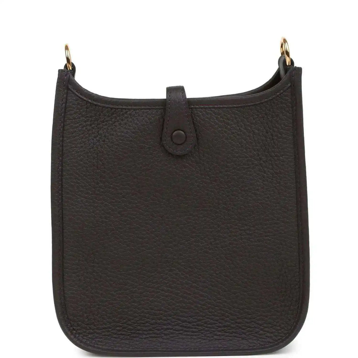 Black leather Evelyne TPM bag with center strap tab and gold-tone top ring hardware.
