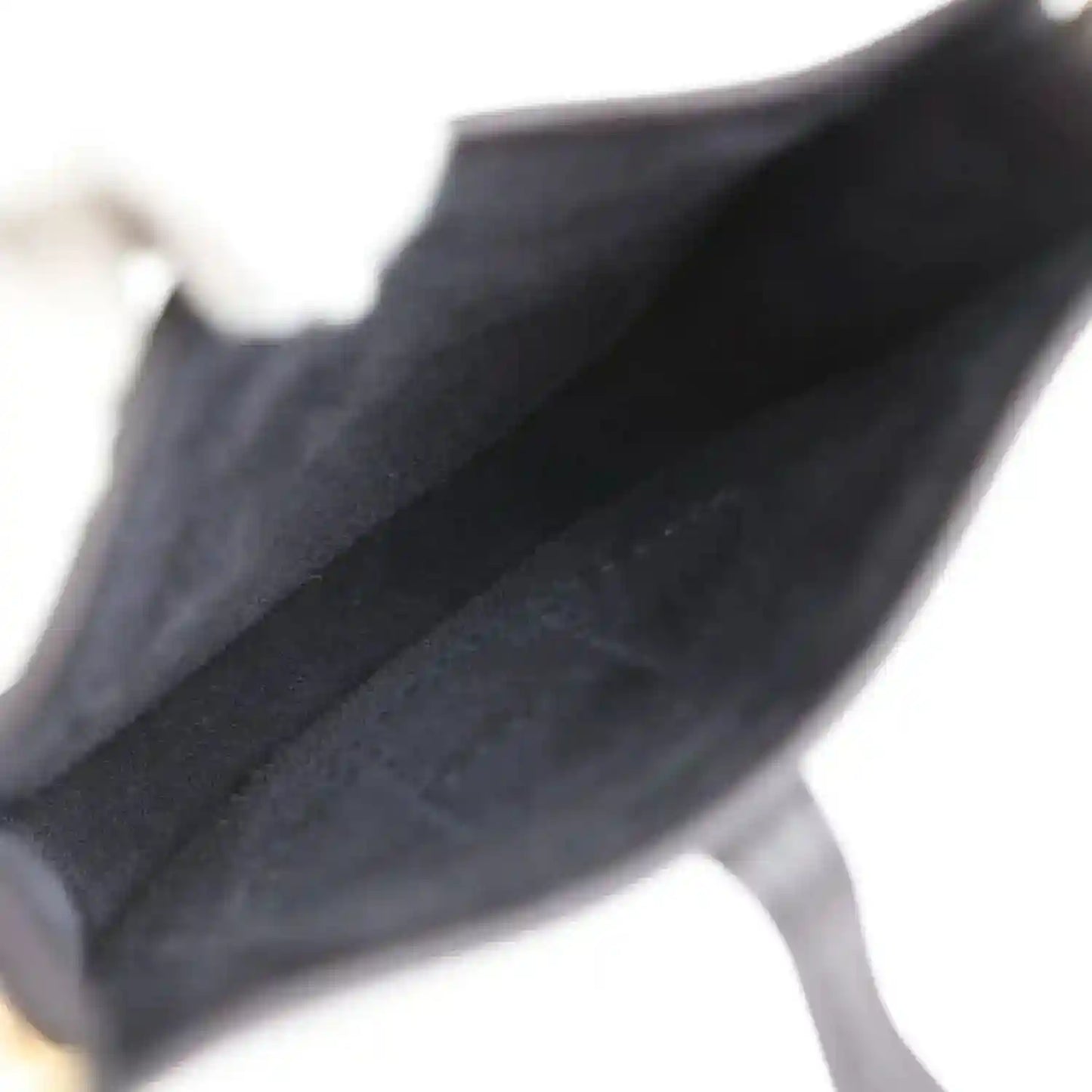 Black leather Evelyne TPM bag interior close-up with soft lining.