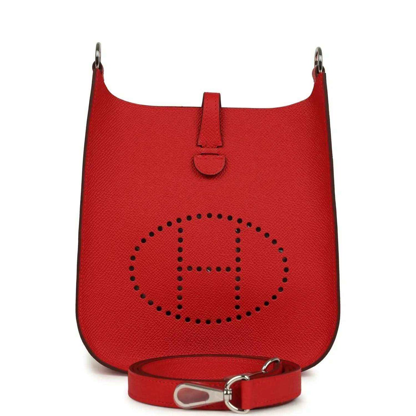 Hermes Evelyne Sellier TPM bag in red leather with strap and perforated logo