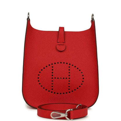 Hermes Evelyne Sellier TPM bag in red leather with strap and perforated logo