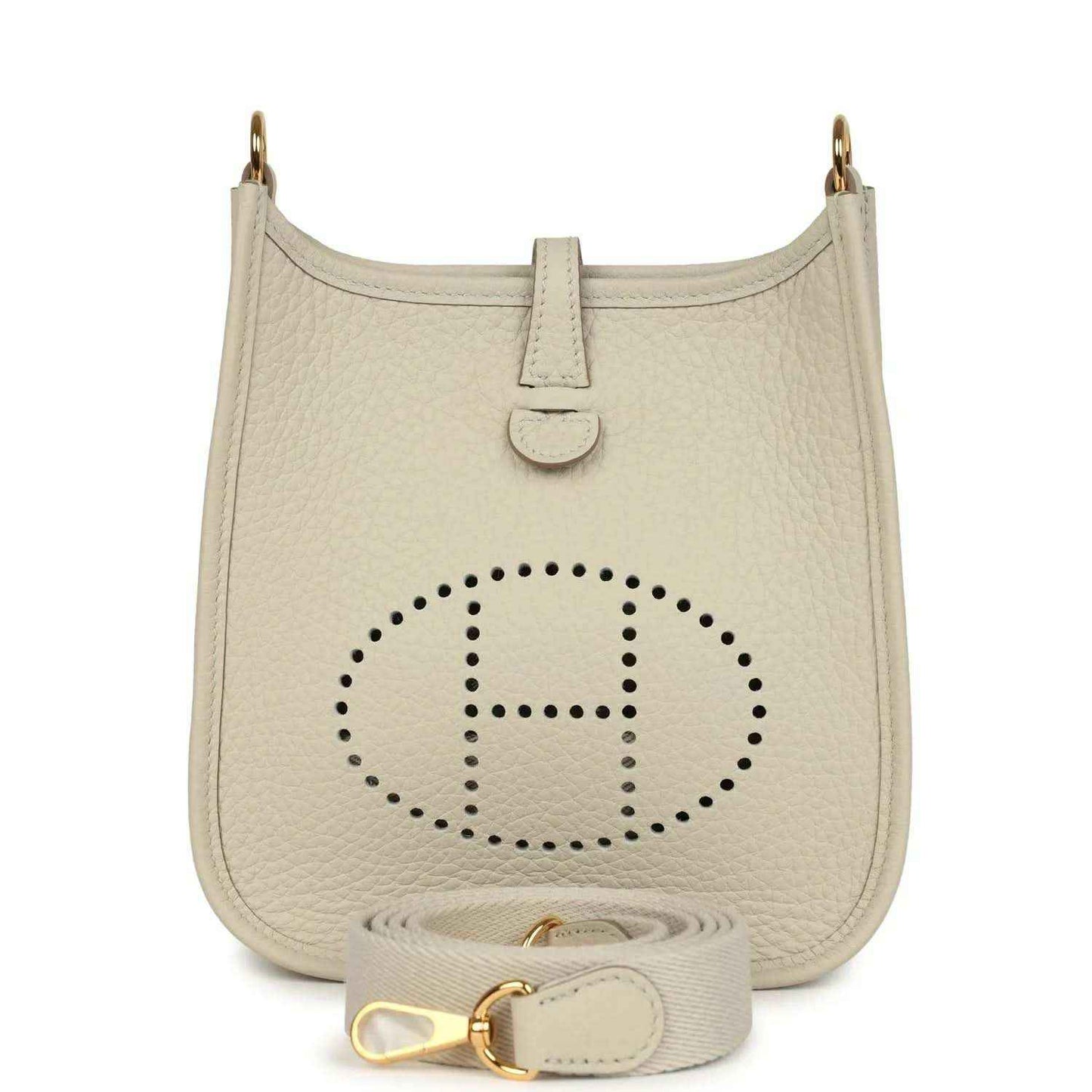 Hermes Evelyne TPM mini bag in light beige with dotted H logo and gold hardware