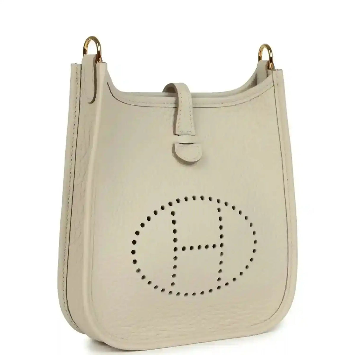 Hermes Evelyne TPM mini bag, light beige, front with dotted H logo and gold handles