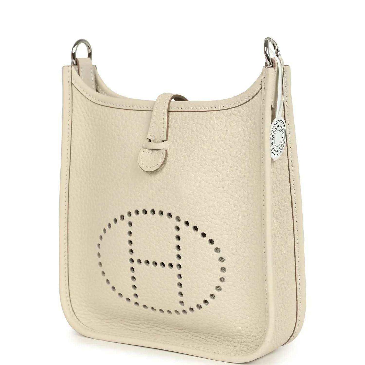 Mini leather shoulder bag in light cream with perforated logo and side panel