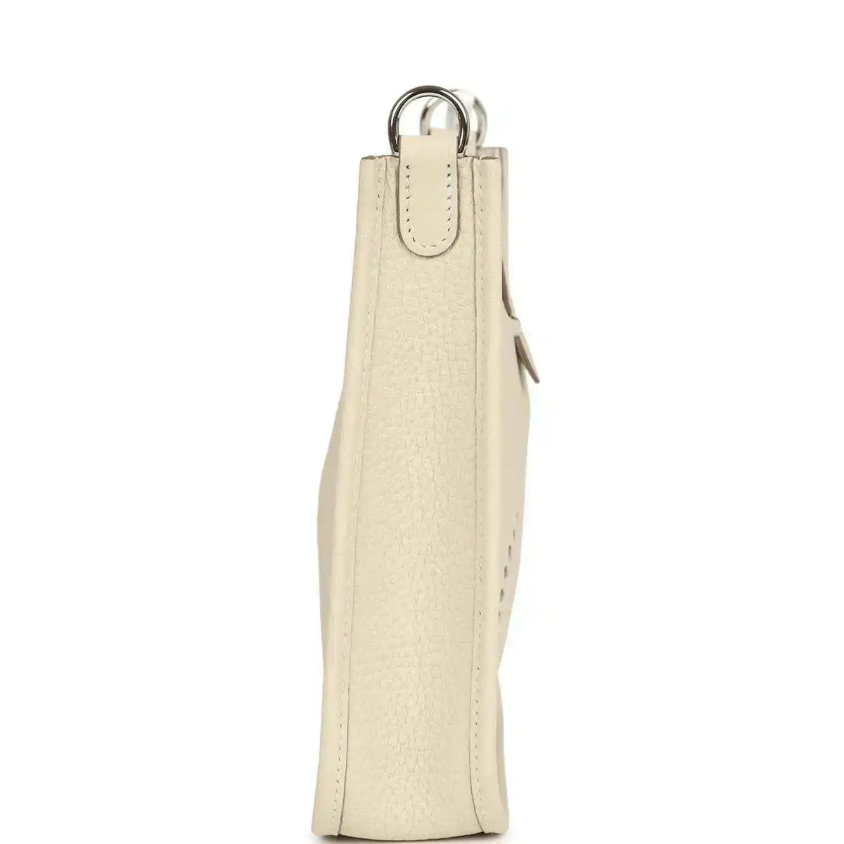 Cream leather vertical bag with top handle and side zip detail