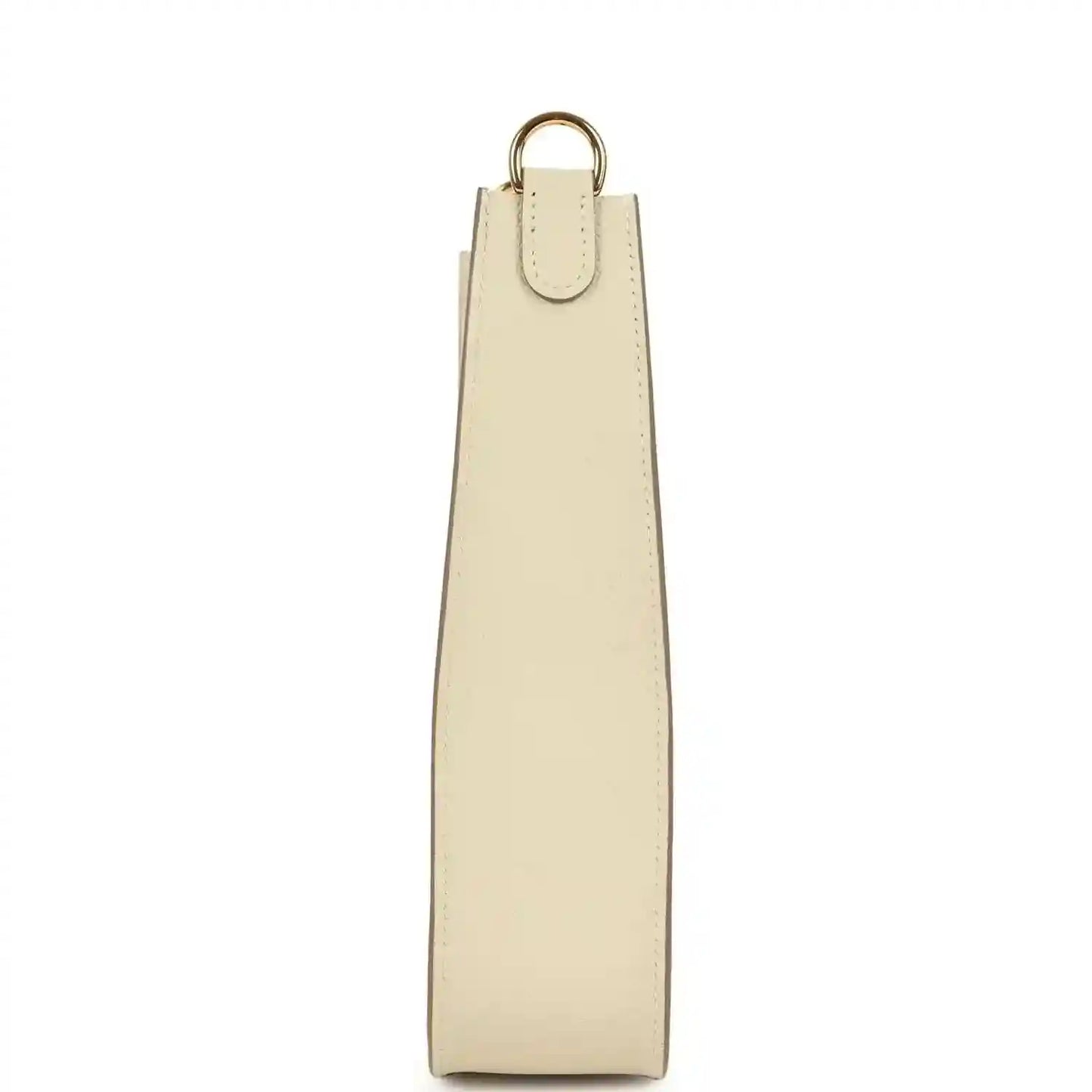 Cream leather crossbody bag strap with gold ring and stitched leather edge
