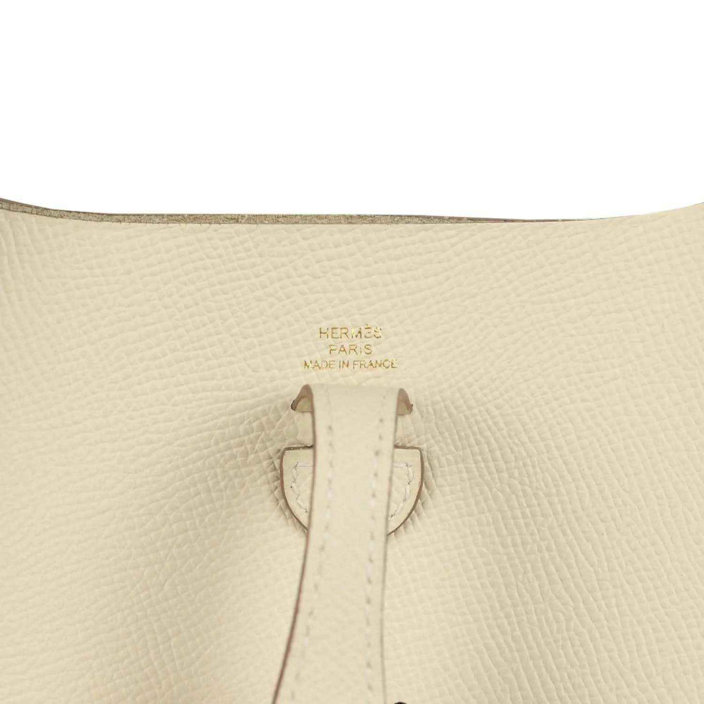 Cream leather tab detail with Hermes Paris and Made in France stamp