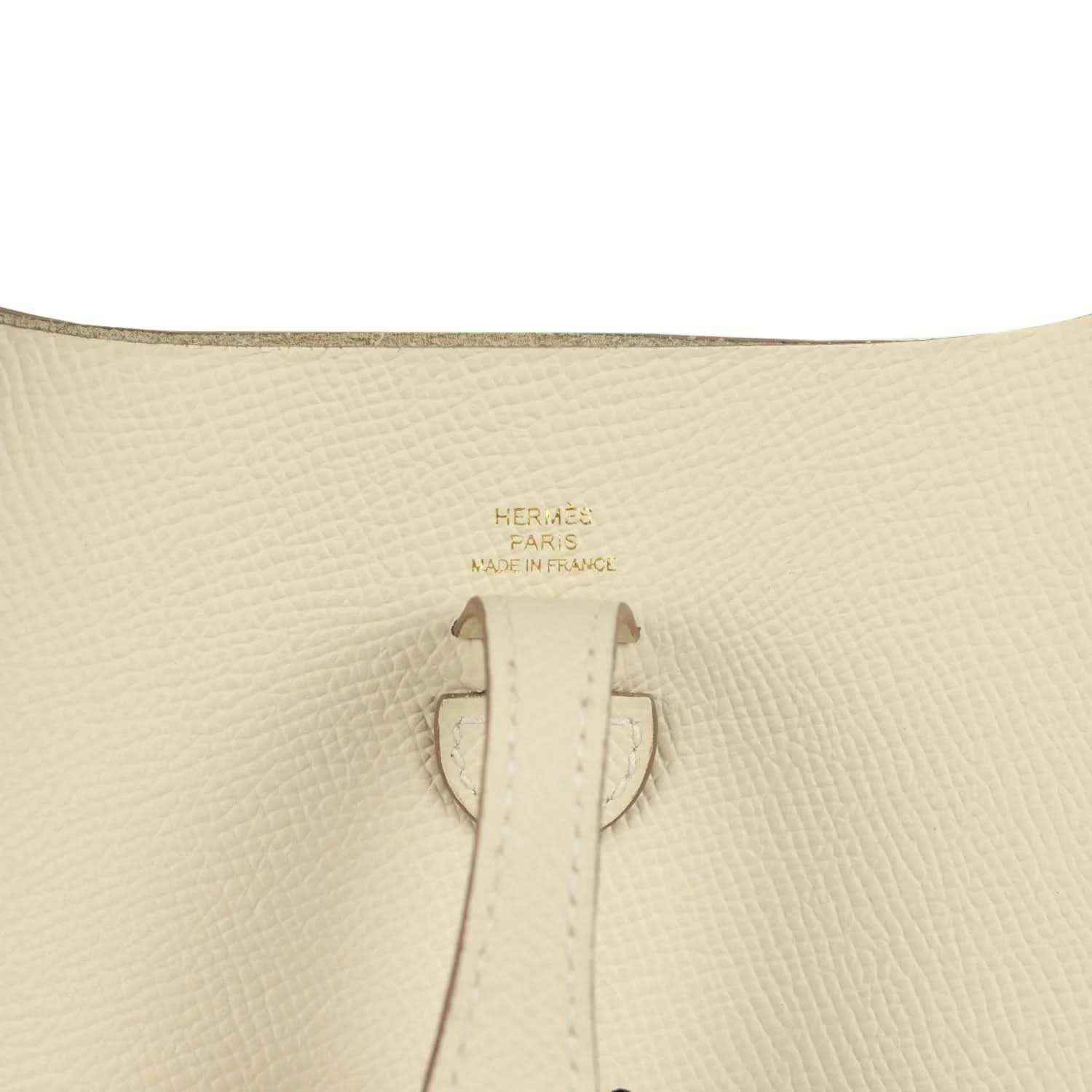 Cream leather tab detail with Hermes Paris and Made in France stamp