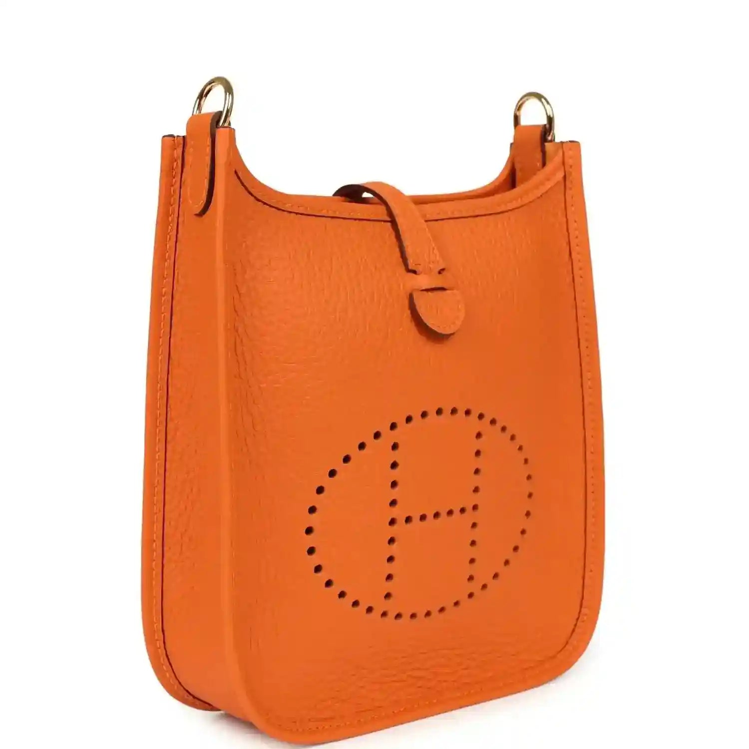 Orange Clemence leather crossbody bag with dotted Hermes logo and top handle loop