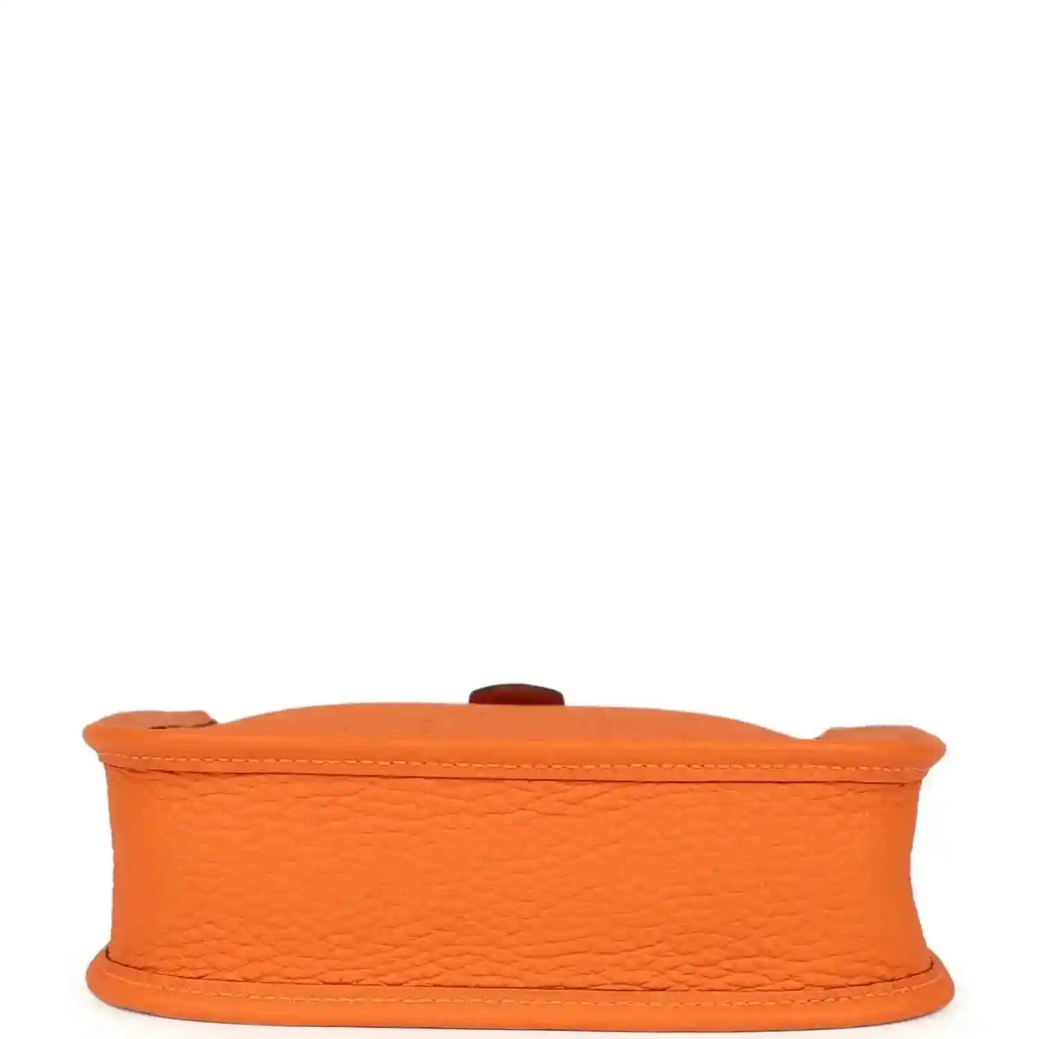 Orange Clemence leather crossbody bag bottom edge with curved seam and center tab