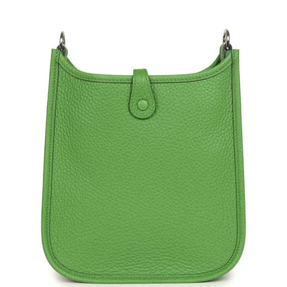 Green pebbled leather Evelyne TPM bag with top loop handles, plain back panel