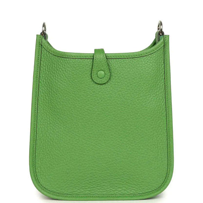 Green pebbled leather Evelyne TPM bag with top loop handles, plain back panel