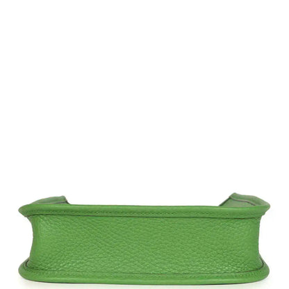 Green pebbled leather Evelyne TPM bag bottom edge with stitched leather trim
