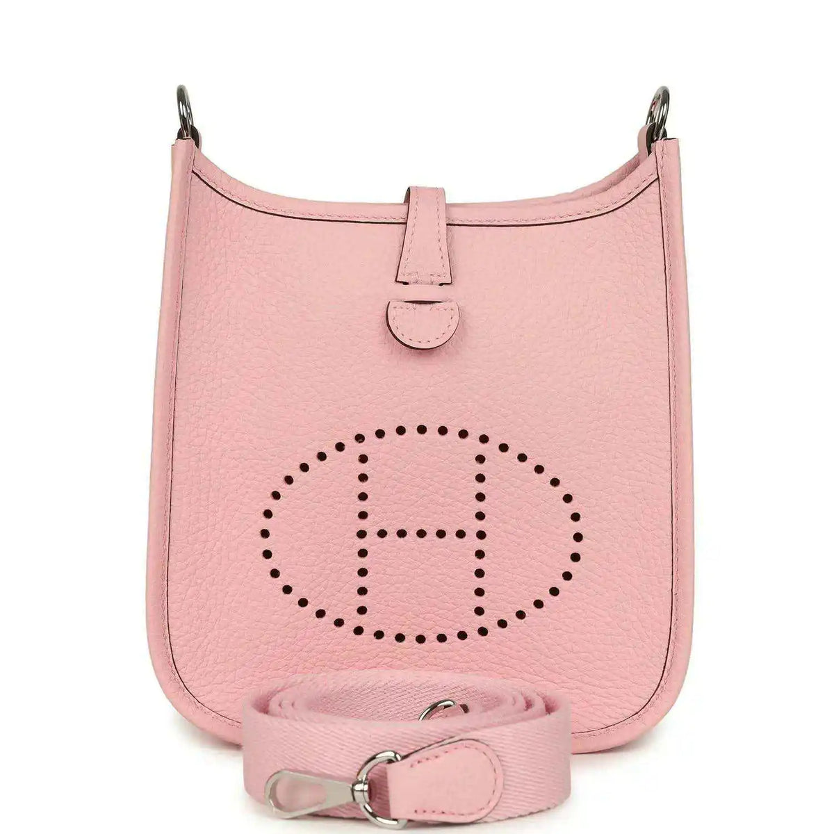 Rose pink leather Evelyne TPM bag with dotted logo and crossbody strap