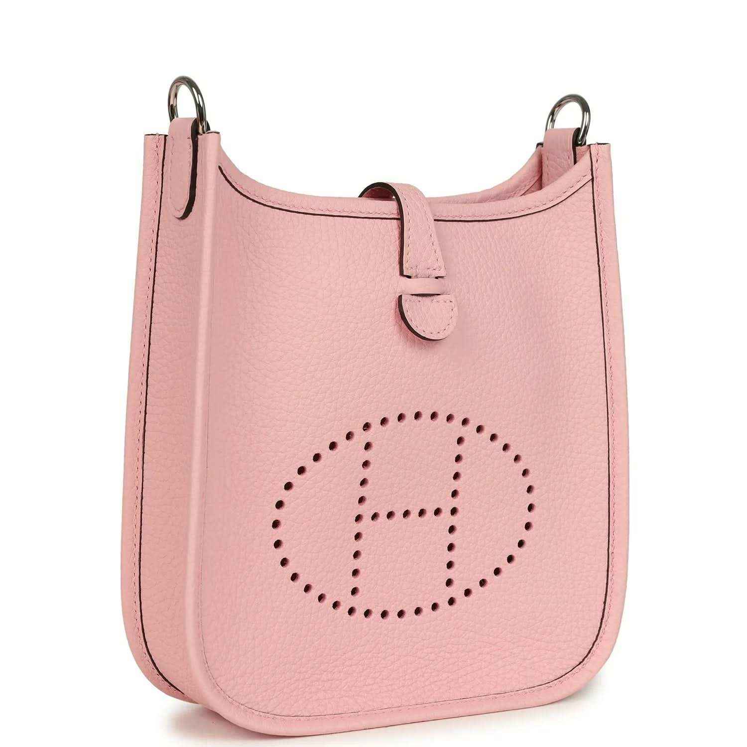Rose pink leather Evelyne TPM bag with dotted logo and top handle loops