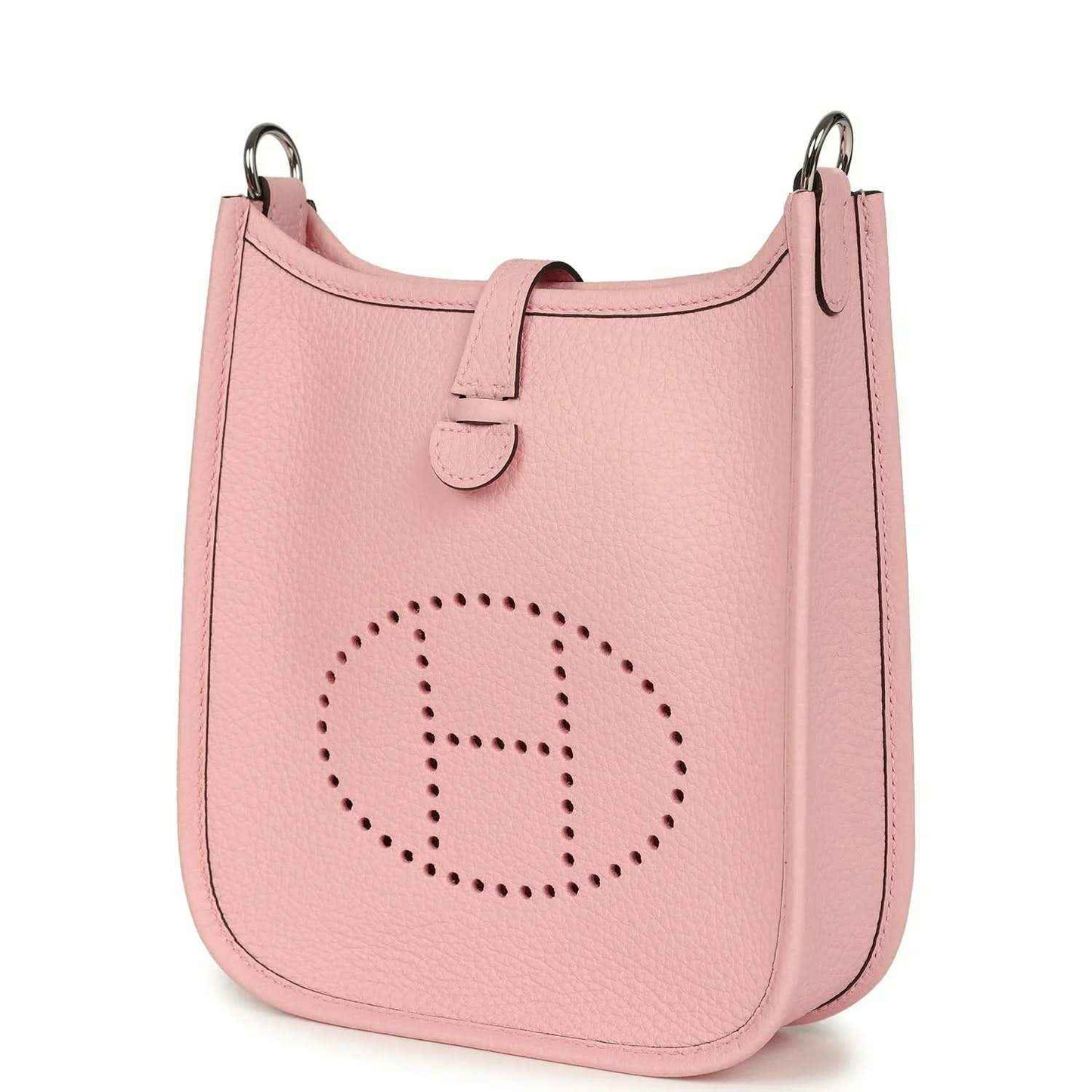 Rose pink leather Evelyne TPM bag with dotted logo and rounded front
