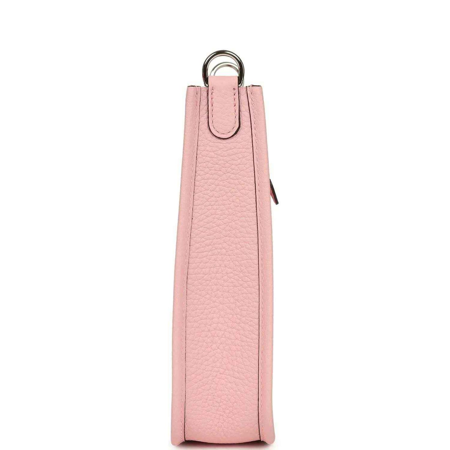 Rose pink leather Evelyne TPM bag side view with top loop handle