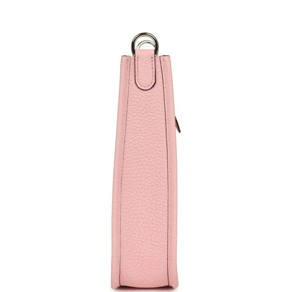 Rose pink leather Evelyne TPM bag side view with top loop handle