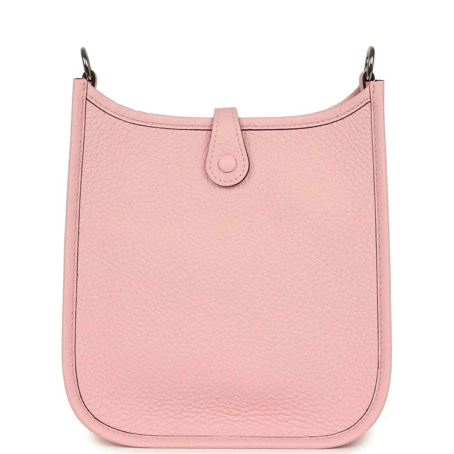 Rose pink leather Evelyne TPM bag with smooth front panel and top handle loops