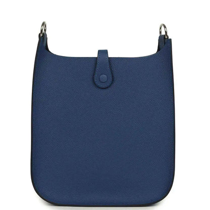 Evelyne Sellier TPM shoulder bag in blue textured leather, plain front panel
