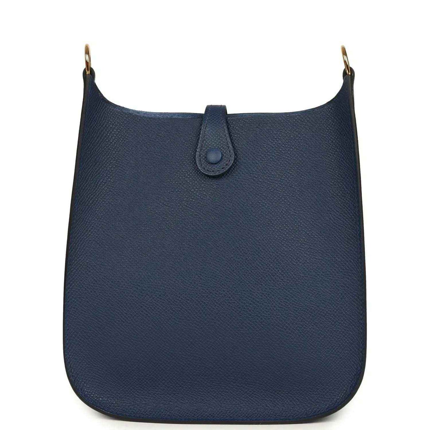 Hermes crossbody bag in blue with top closure tab and pebbled leather finish
