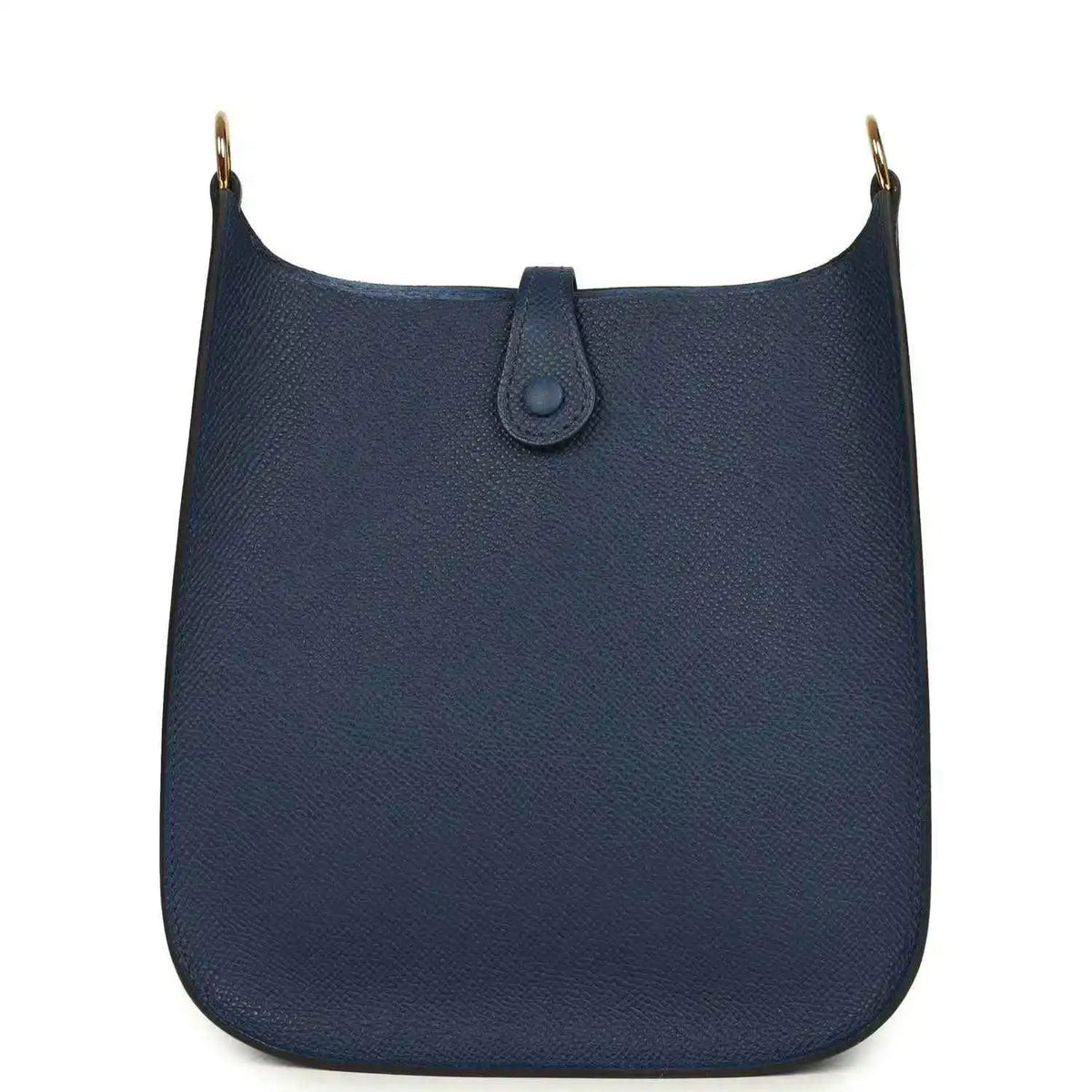 Hermes crossbody bag in blue with top closure tab and pebbled leather finish