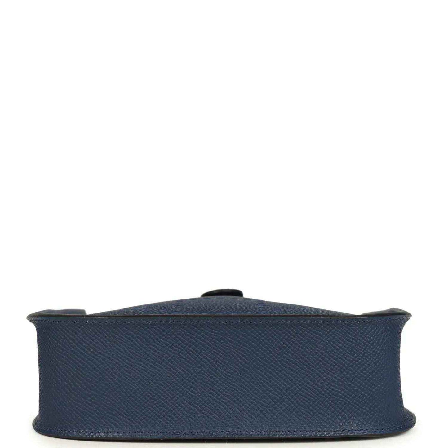 Hermes bag in blue bottom view with pebbled leather texture