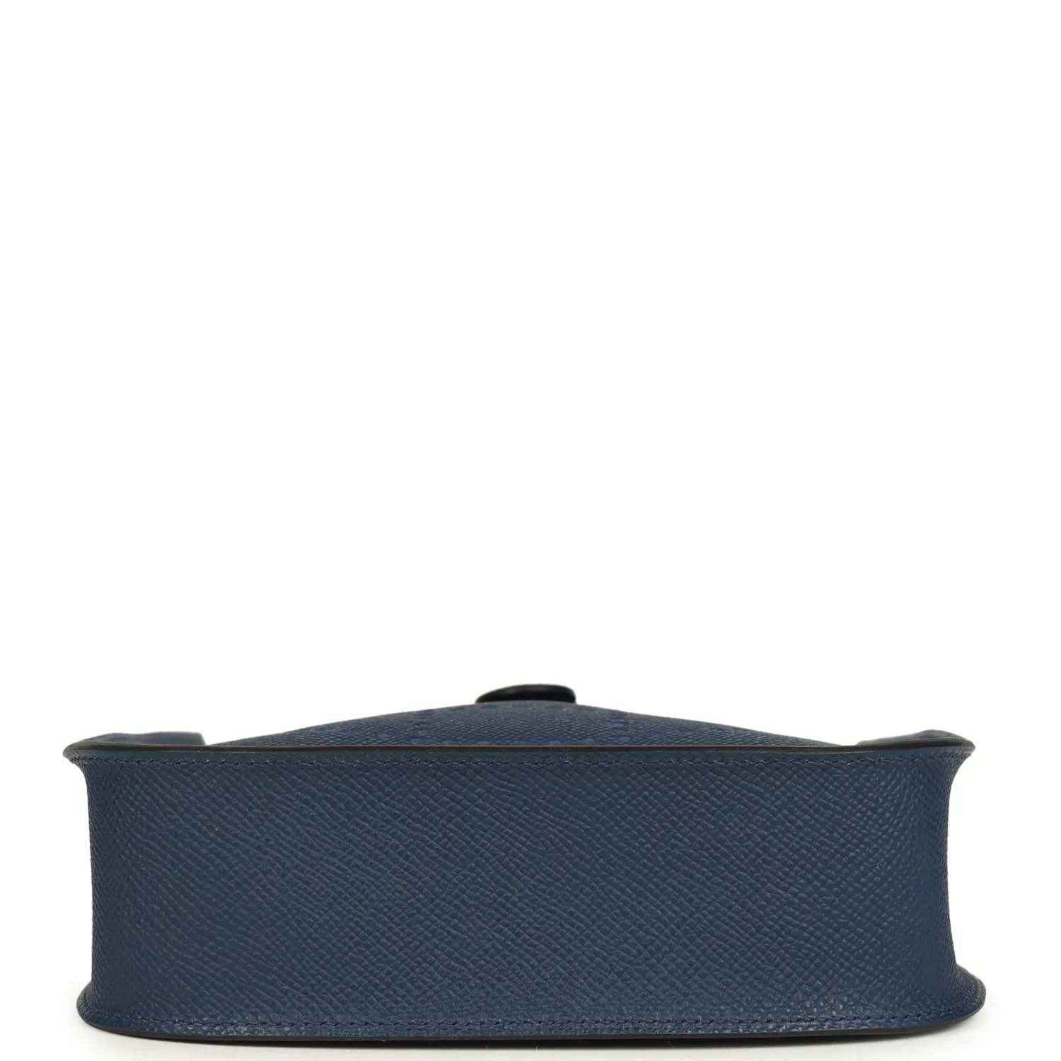 Hermes bag in blue bottom view with pebbled leather texture